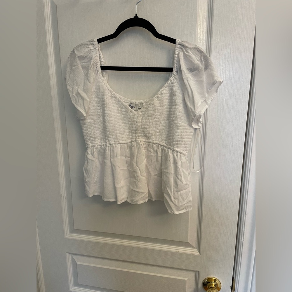 Hollister White Smocked Peplum Top